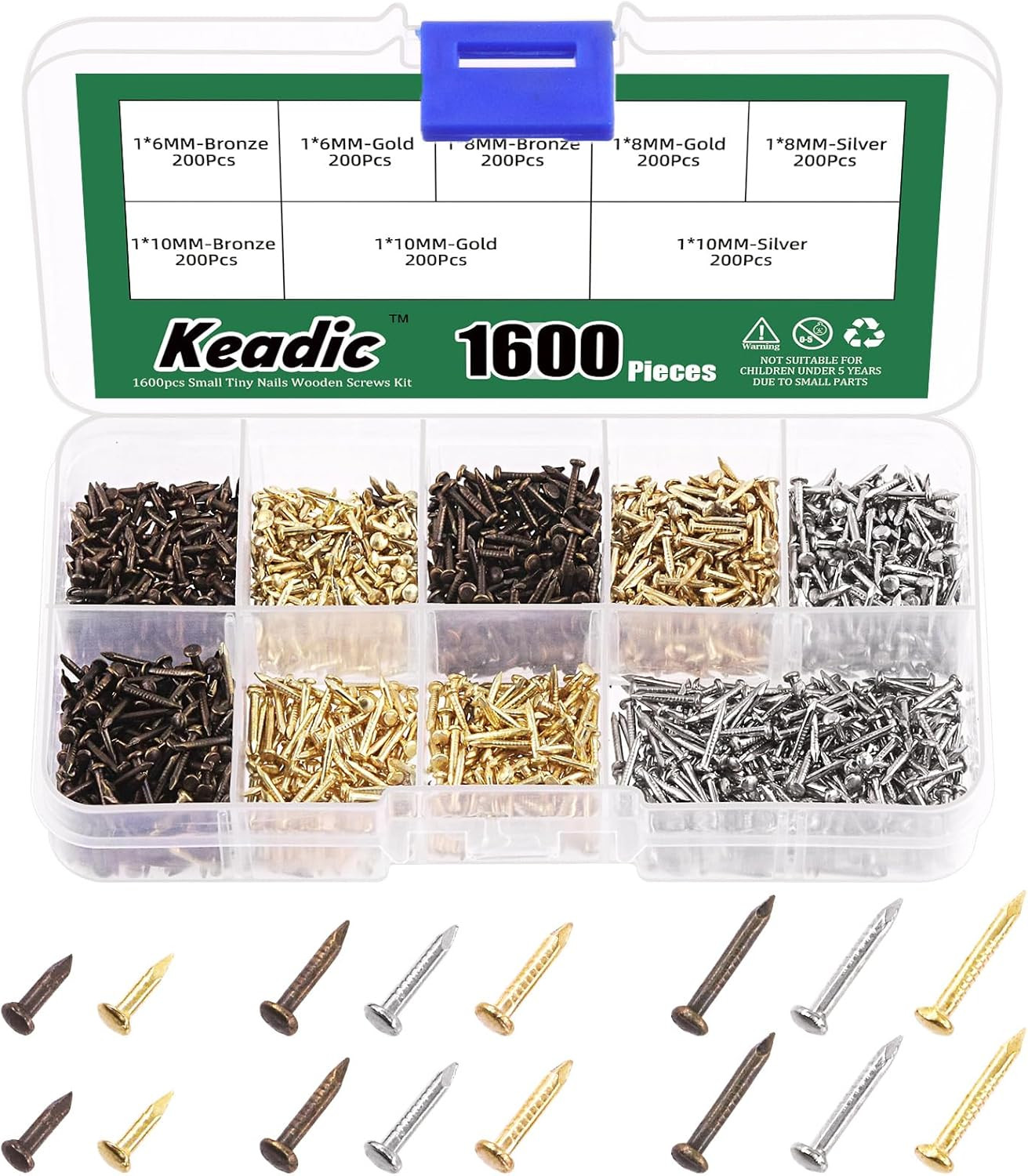 1600Pcs Tiny Nails for Wood Crafts, Small Tiny Nails, 6Mm 8Mm 10Mm Small Nails M