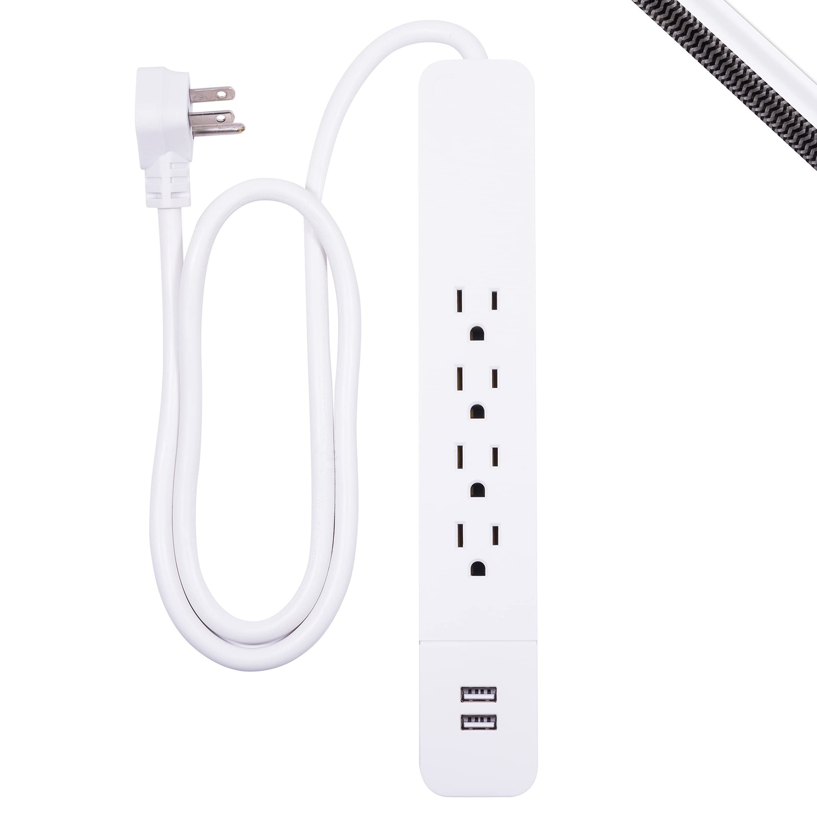 GE 4-Outlet Surge Protector, 2 USB Ports, 3ft Cord, 560 Joules, Flat Plug