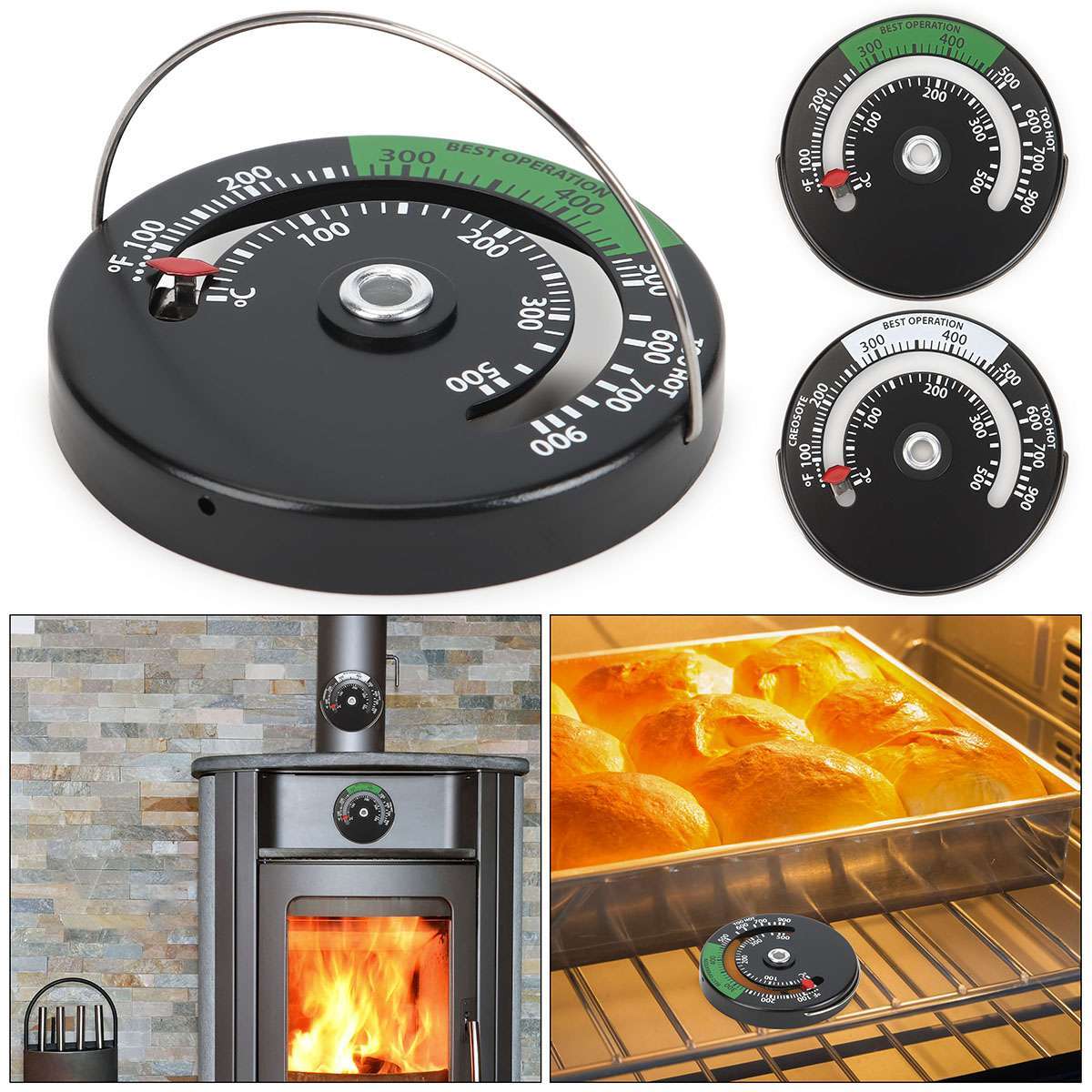 Magnetic Wood Stove Pipe Fire Place Heat Temperature Gauge Thermometer Tester