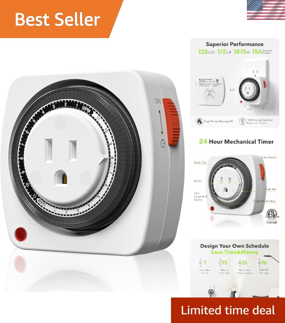User-Friendly Indoor Timer with 15-Minute Scheduling & Safety Certification