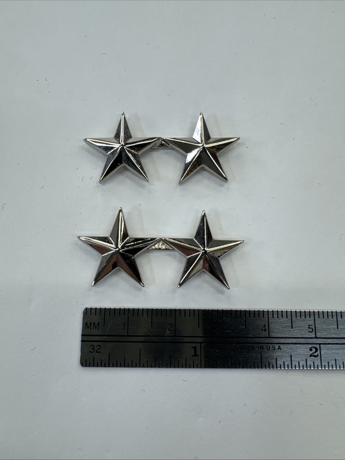 3/4” Silver 2 Star- Police Collar Brass- NEW - Rank Insignia- Pair - Made In USA