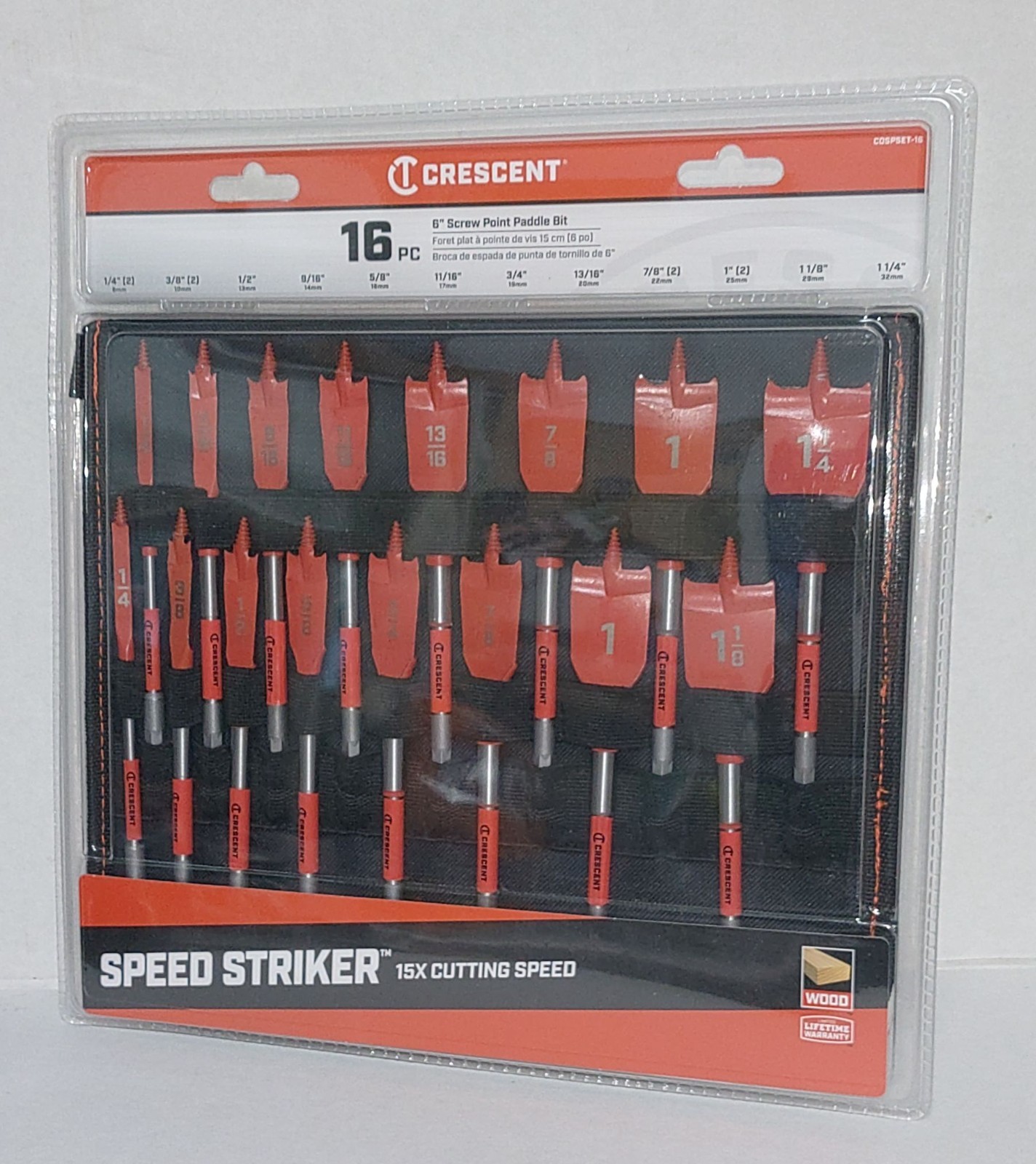 Crescent 16 Piece Screw Point Paddle Drill Bit Set CDSPSET-16 Brand New