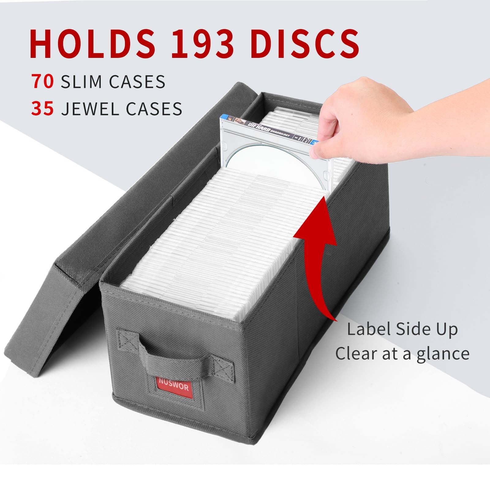 Stackable CD Organizer Box with Lid | 4 Pack | Grey