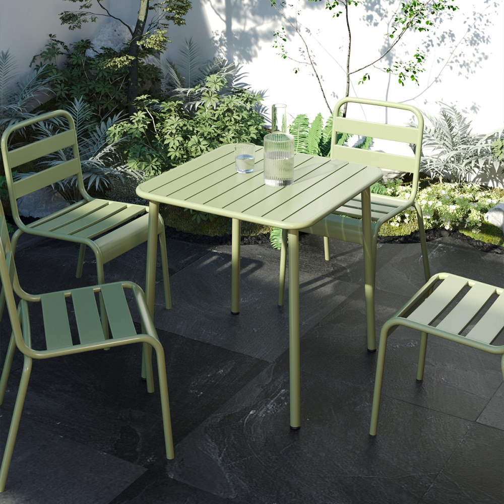 Antique Green Metal Square Outdoor Table for Courtyard, Balcony, Poolside