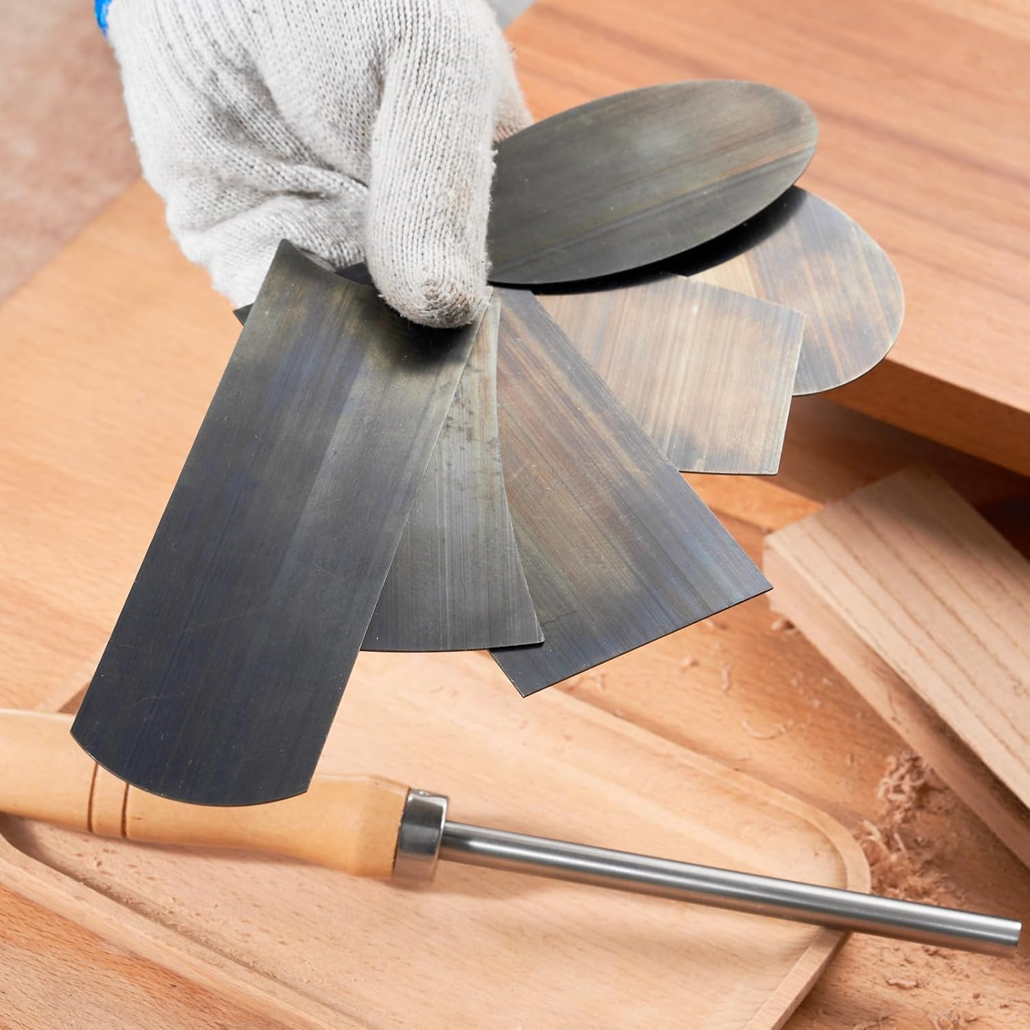 Cabinet Scraper Burnisher with 6 Piece Multi-Shaped Scraper Set 1 Oval 2 Double