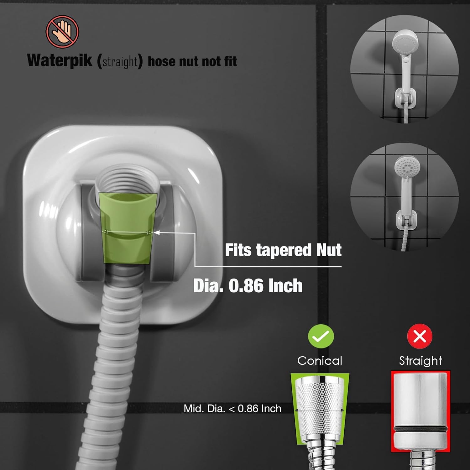 Handle held Shower Head Holder - 5 Positions Adjustable - Gloss White