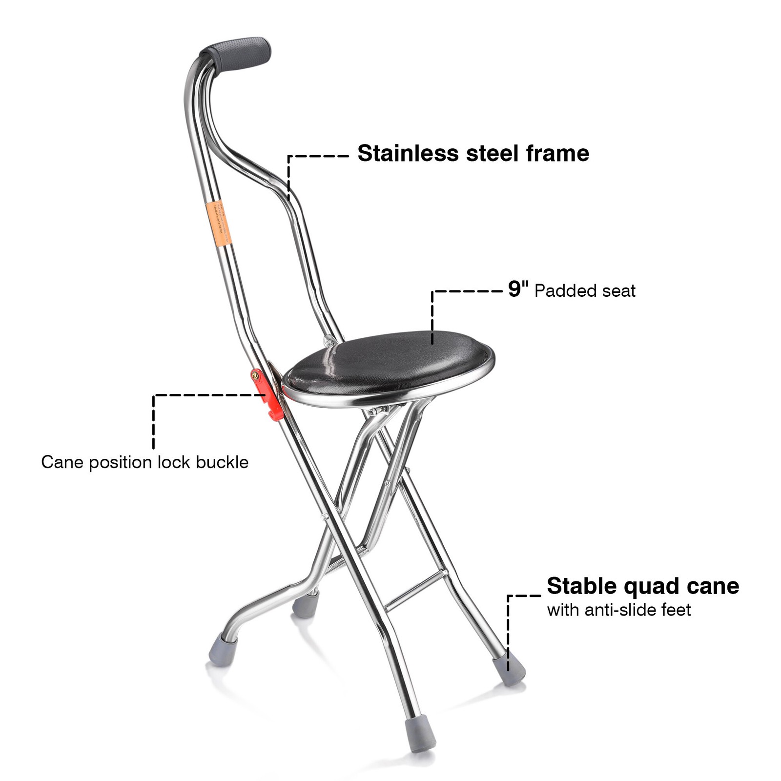 Walking Stick with Seat Folding 2in1 Chair Cane Portable Elders Travel Camp Care