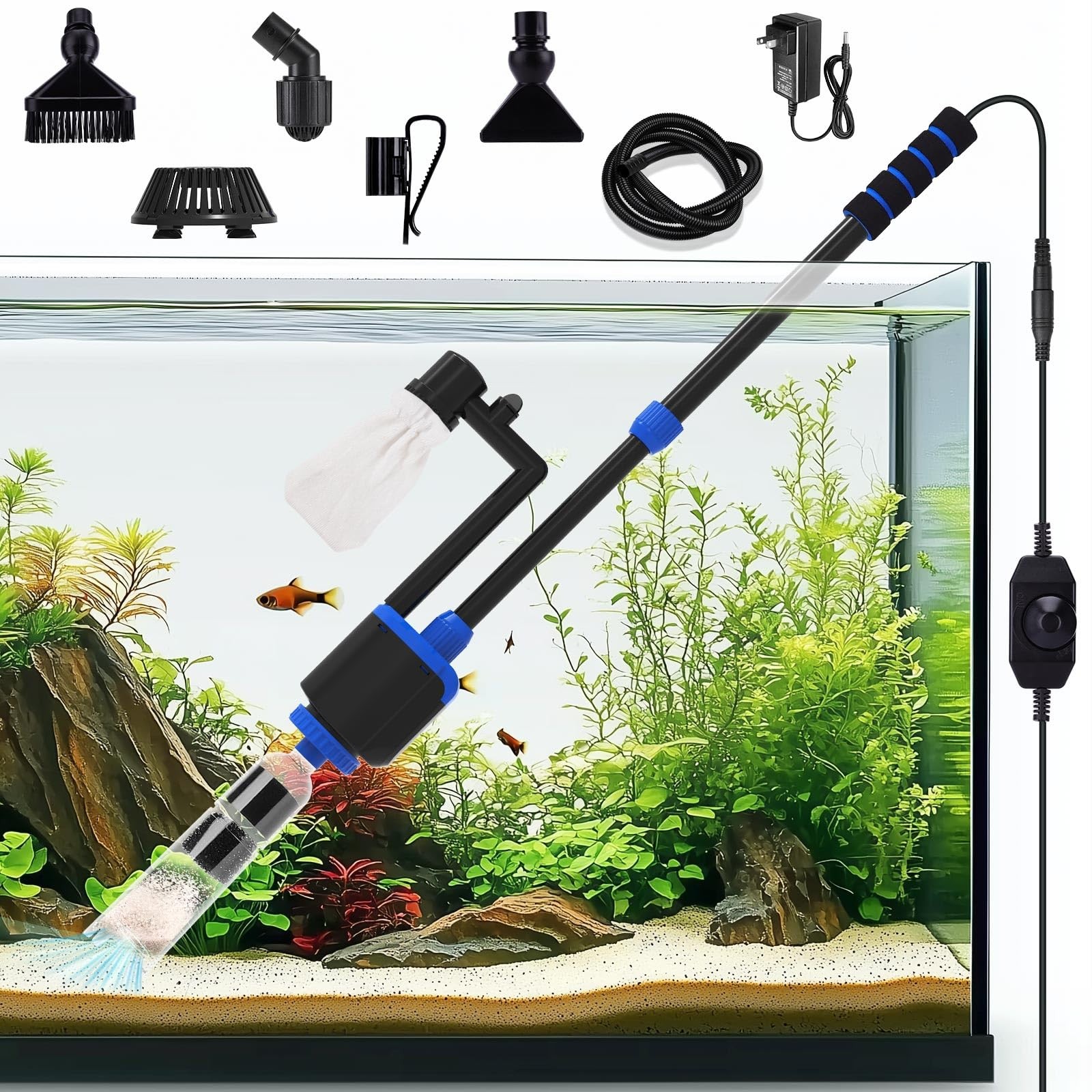 DC 36W Electric Aquarium Vacuum Gravel Cleaner 6-in-1 Multifunctional Fish Ta...