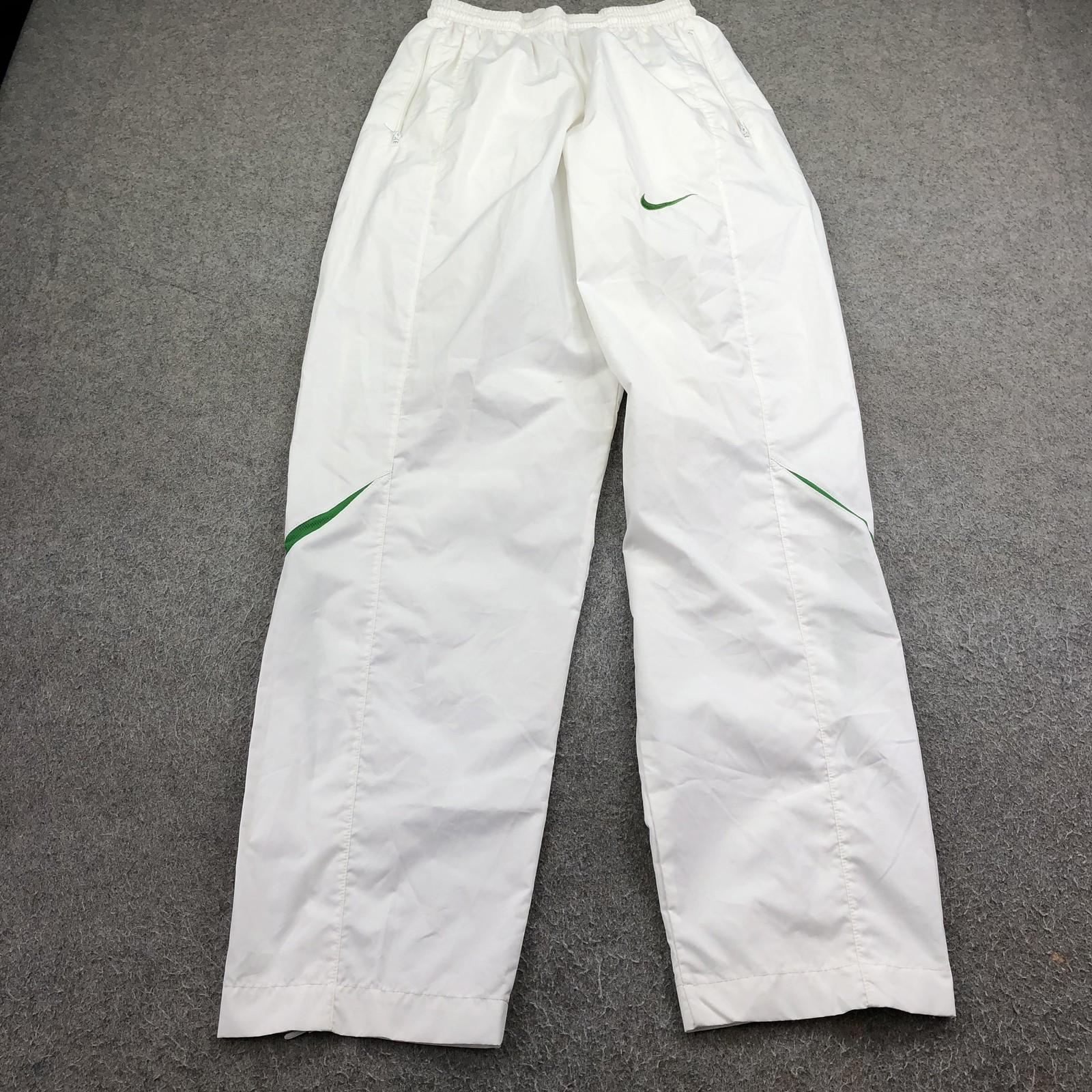 Vintage Nike Track Pants Mens Medium White Woven Elastic Waist Zip Hem Pockets