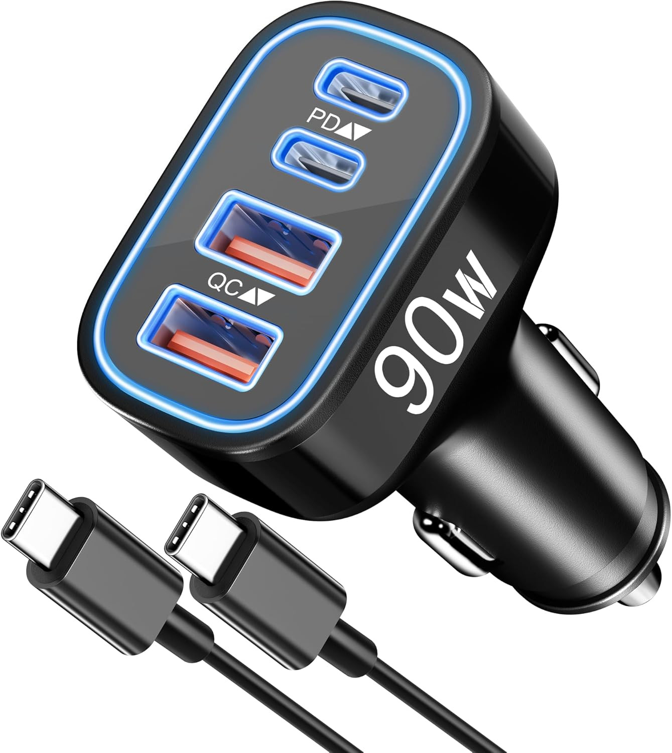 90W 4-Port USB C Super Fast Car Charger for Samsung Galaxy S25/S24/S23/S22 Ultra