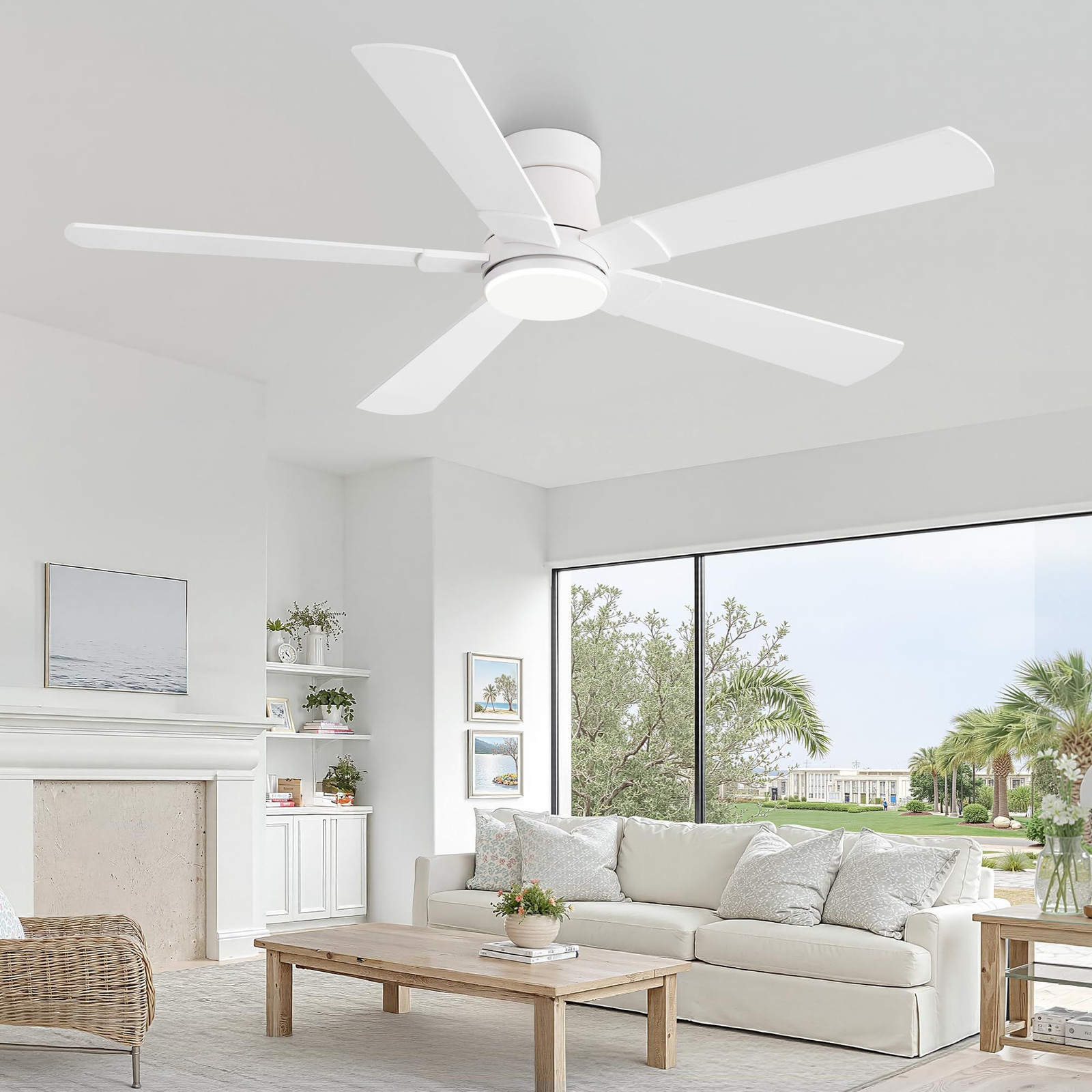Fanbulous 52” Ceiling Fans with Lights and Remote, Flush Mount 52Inch, White