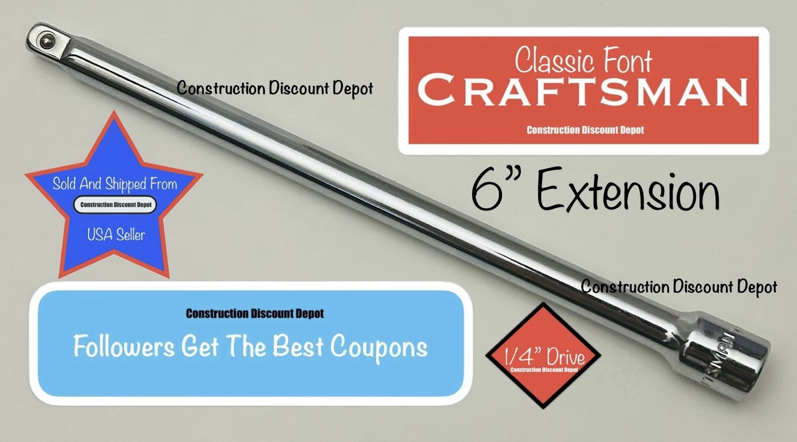 Craftsman 1/4" Drive Sockets 6" in Extensions Bar For Ratchets 43531