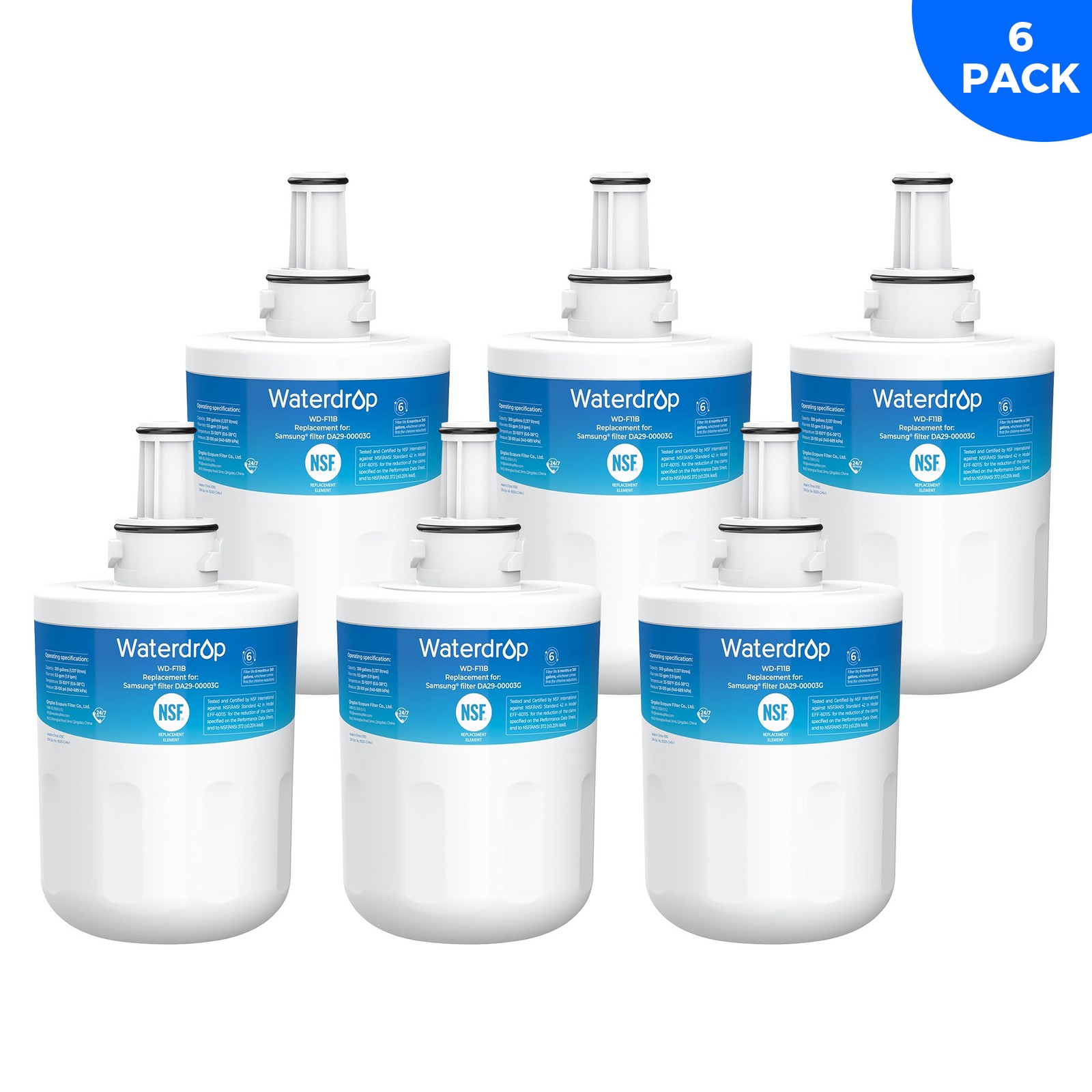 Waterdrop F11B Refrigerator Water Filter Replacement for Samsung® DA29-00003G(6)