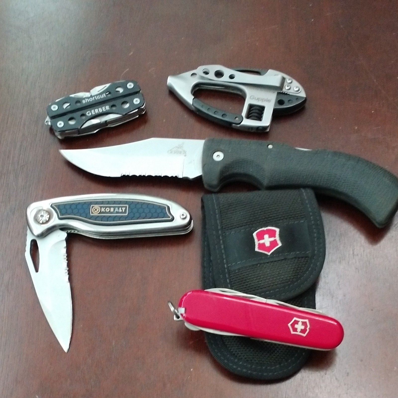 Multi-Tool Lot 5pc: CRKT Guppie, Gerber Shortcut, Kobalt Knife, Swiss Army +item