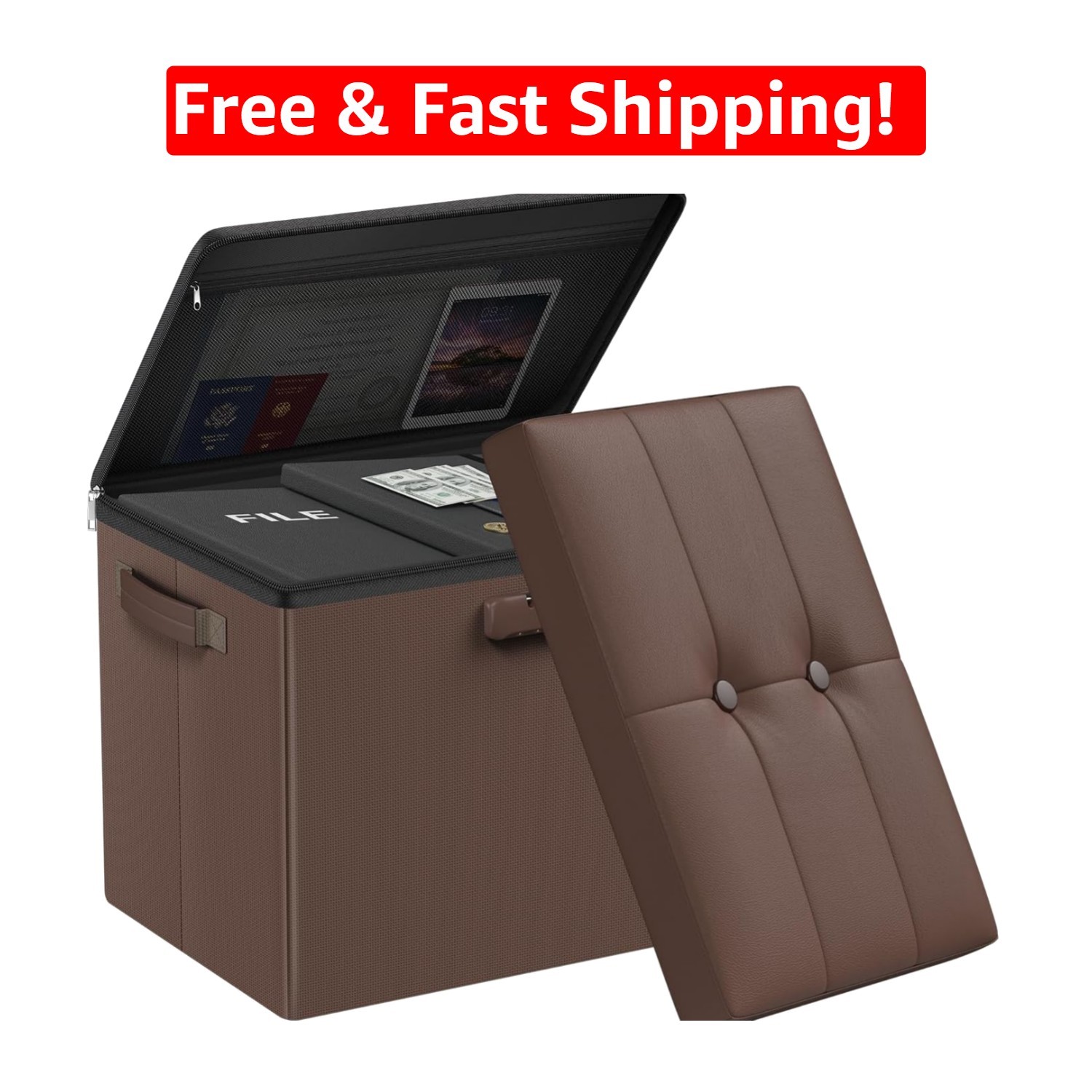 Portable Fireproof Ottoman with Handle and Storage - Perfect for Home or Office
