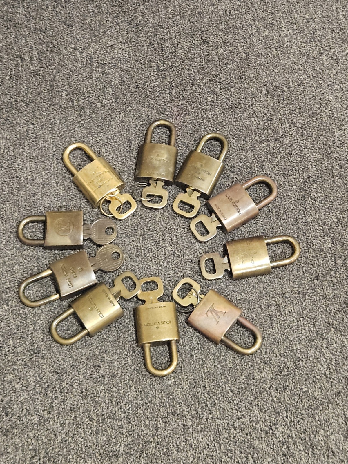 Louis Vuitton Keyed Padlock Lot w/ Keys, Traditional Shackle, Gold/Brown