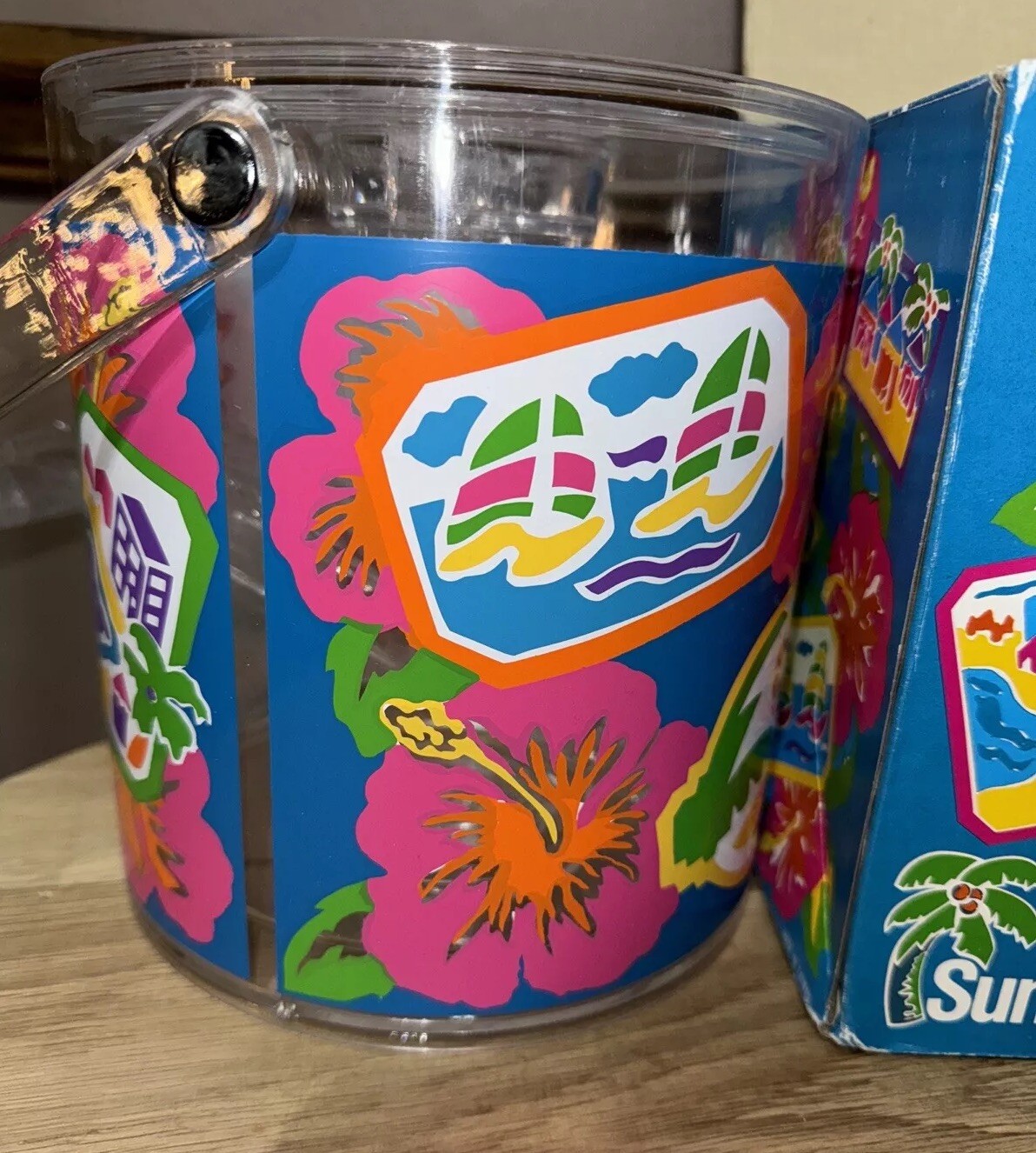 Summer Oasis Island Hopping,  Acrylic 3 qt ICE BUCKET w/tongs Tiki Cocktail NEW