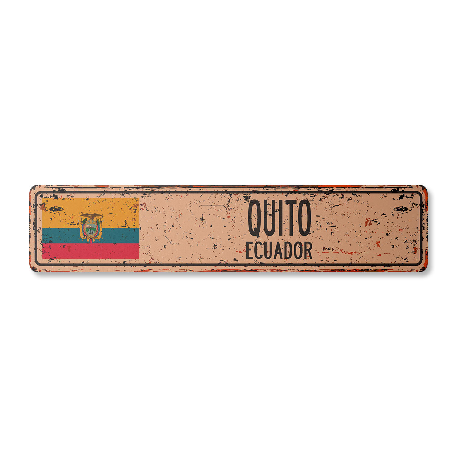 QUITO ECUADOR Vintage Street Sign Ecuadorian flag city country road wall rustic