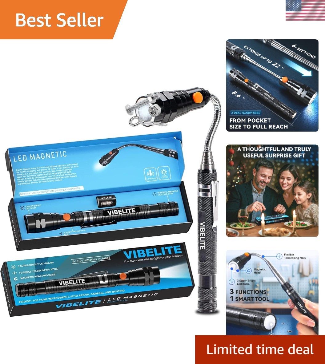 Extendable Magnetic Flashlight Magnet Pickup Tool, Gifts for Men | Telescopic...