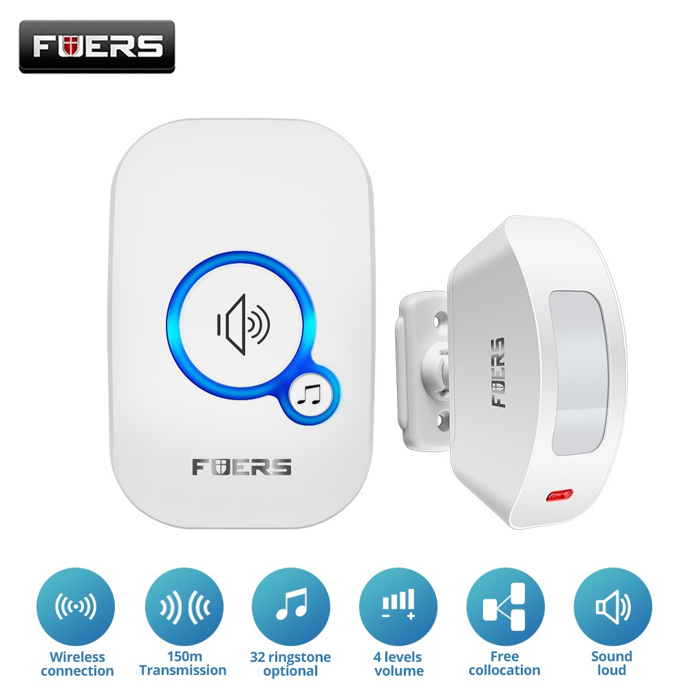 Plug & Play Wireless Infrared Doorbell Alarm Motion Sensor Security Kit