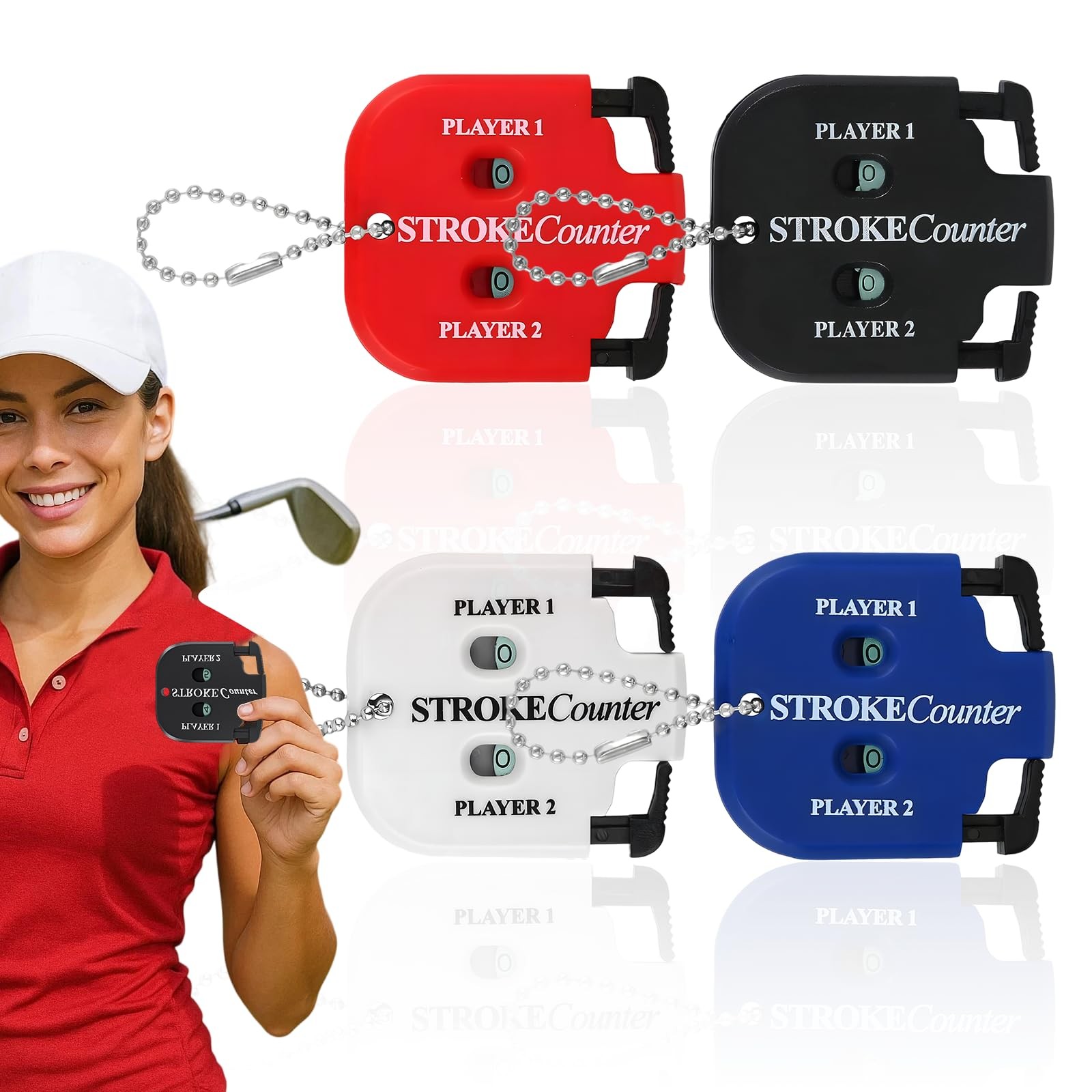 4 Pack Mini Golf Stroke Counter Clicker,Dual Dial Scorekeeper Tool for 2 Play...
