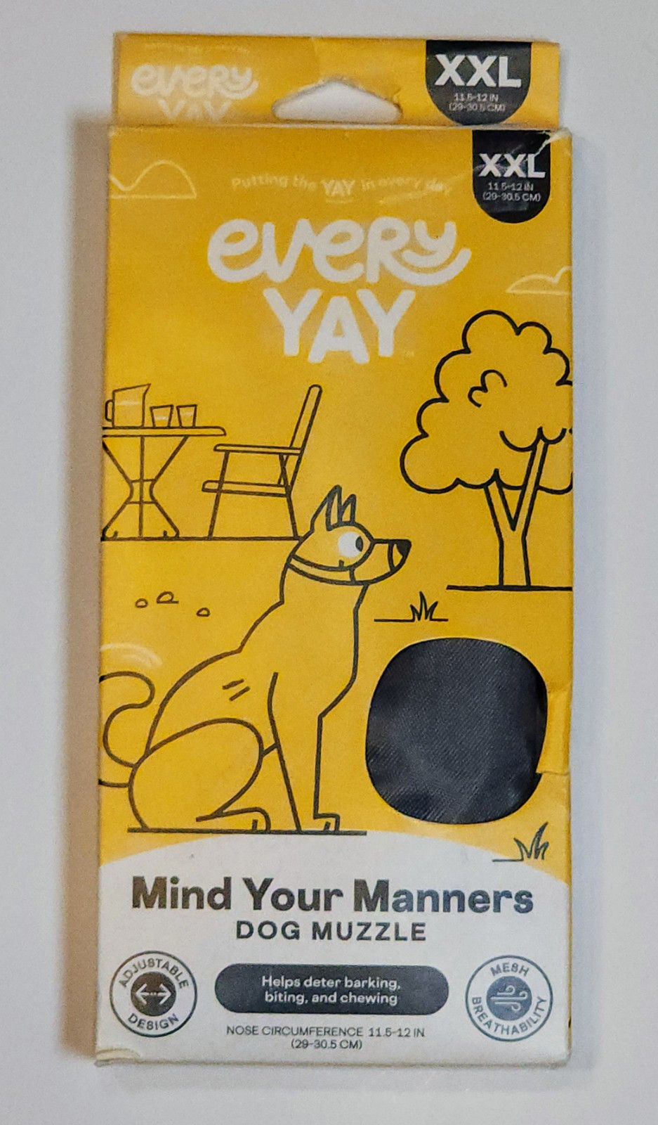 Every Yay Mind Your Manners Grey Nylon and Mesh Dog Muzzle XXL