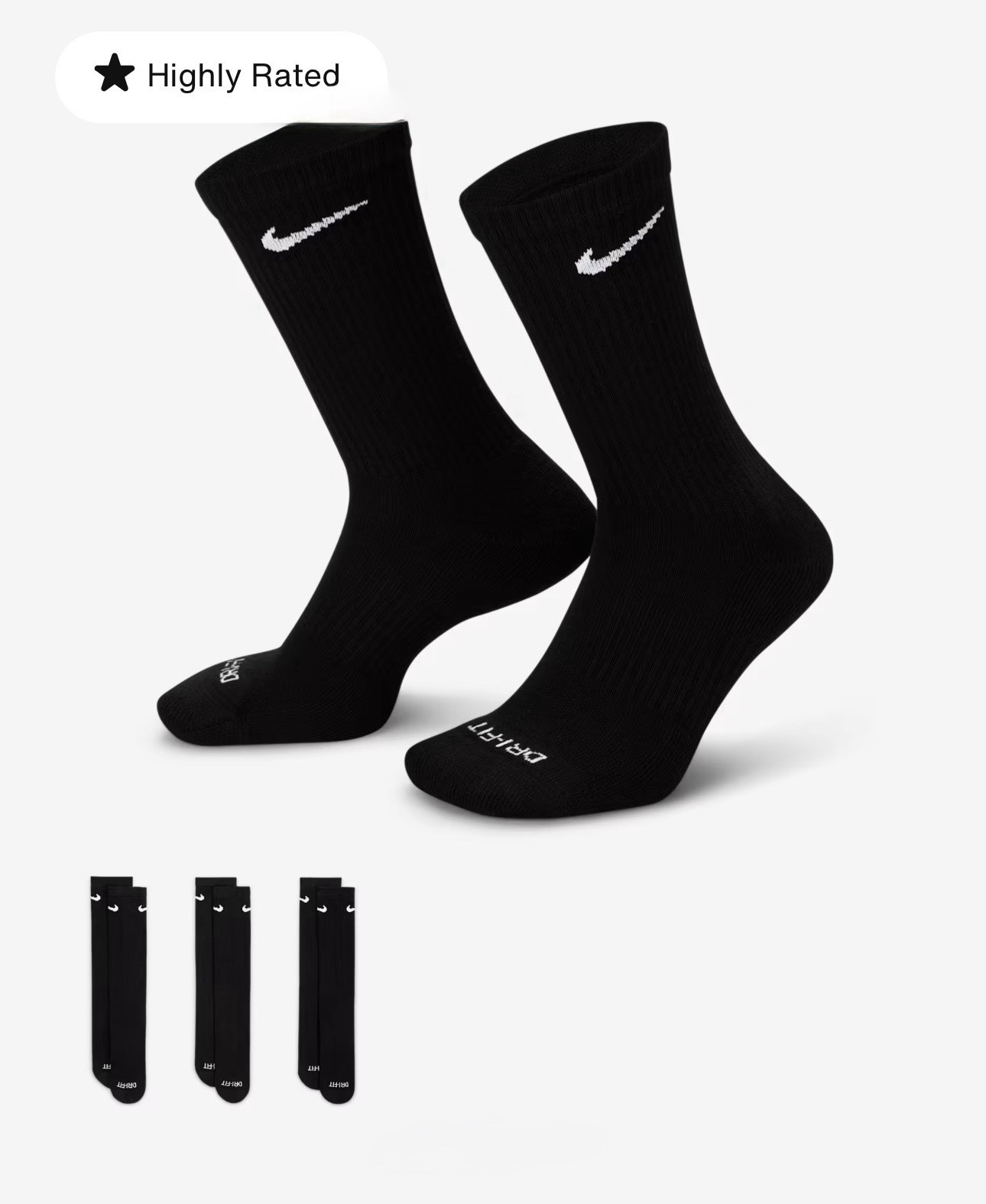 Nike Everyday Plus Cushioned Crew Socks (3 Pairs) Black XL 12- 15 AUTHENTIC
