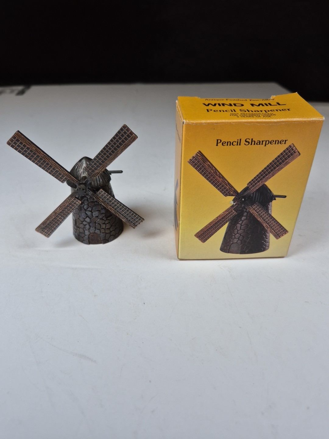 Vintage Miniature Windmill Pencil Sharpener Made In Hong Kong With Box