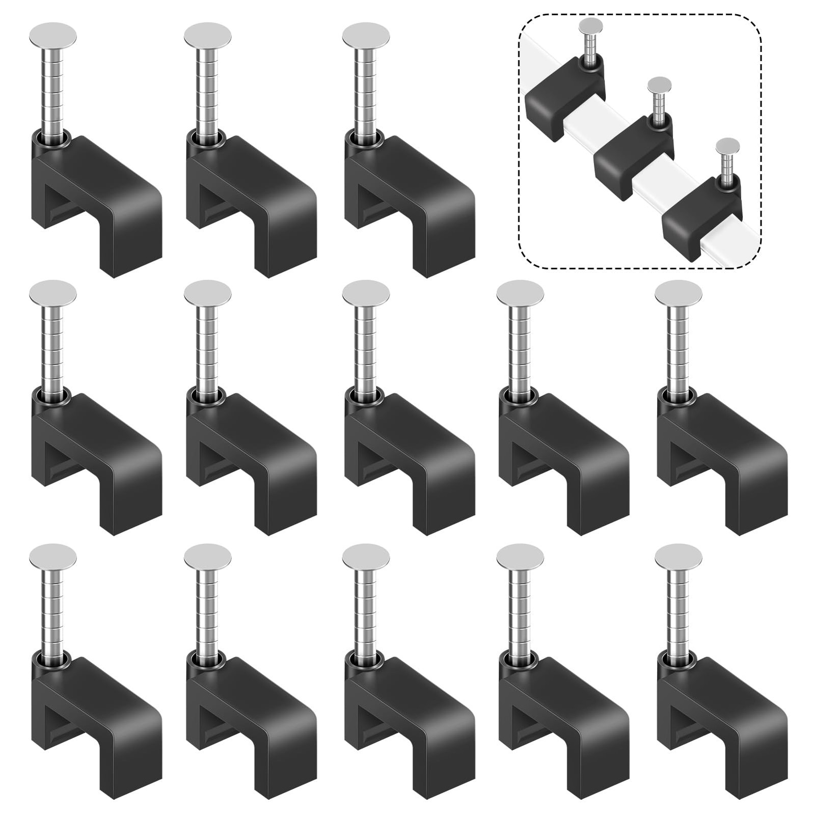 100 PCS 8mm Flat Black Cable Clips Nail In Ethernet Wall Tacks Coax Clips