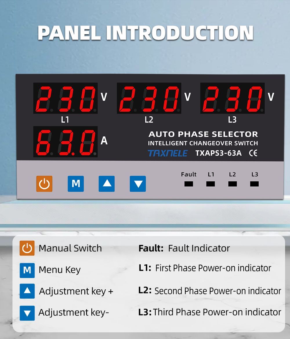 Automatic Transfer Switch Uninterrupted Power Phase Selector Changeover 63A 100A