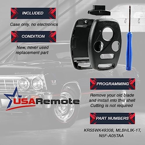 Cutting NOT Required - Key Fob Keyless Entry Remote Shell Case & Pad 1-Pack