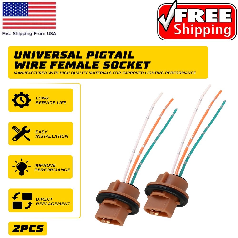 Universal Pigtail Wire Female Socket 7443 Two Harness Signal Front Turn Lamp DRL