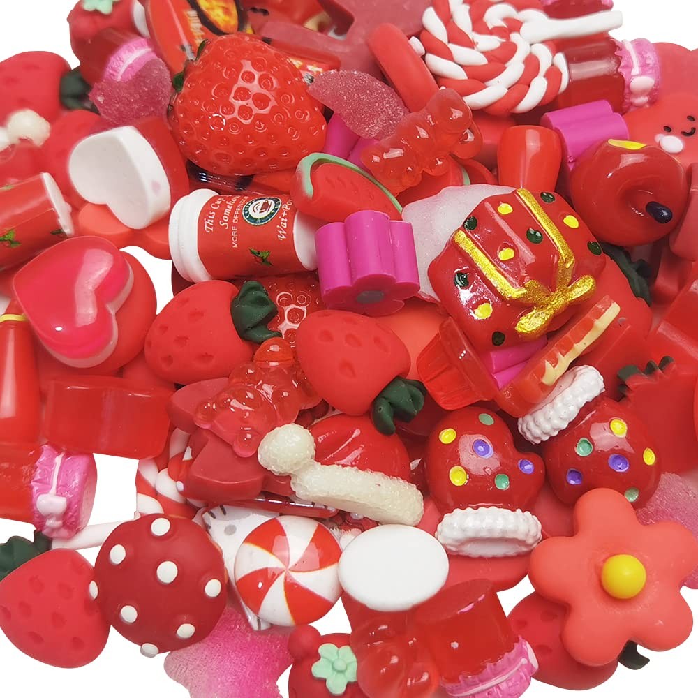 50PCS Mixed Assorted Christmas Red Resin Flatback Buttons, DIY Scrapbooking