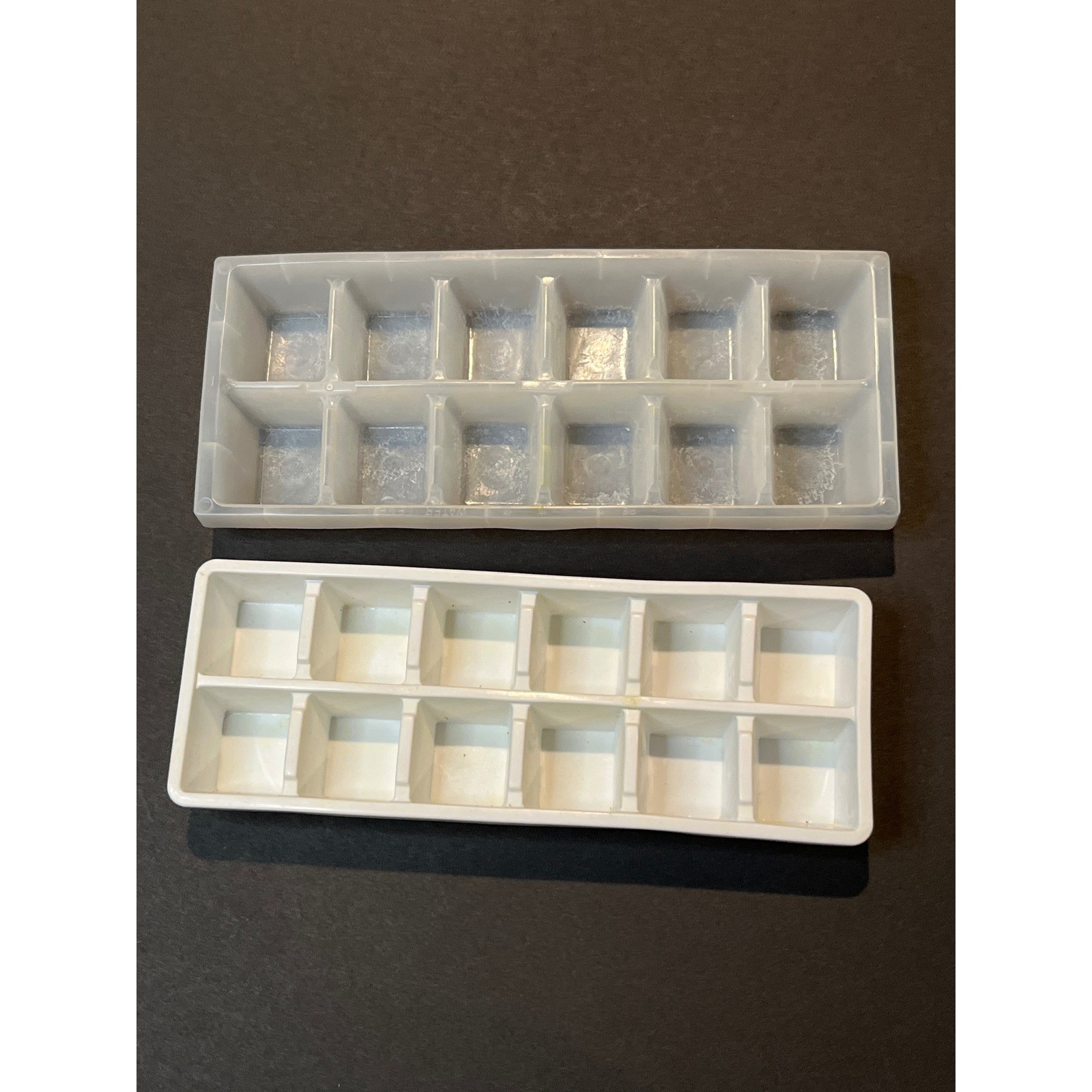 Vintage Plastic Ice Cube Trays Set of 2 White Translucent 12 Slot Rectangular