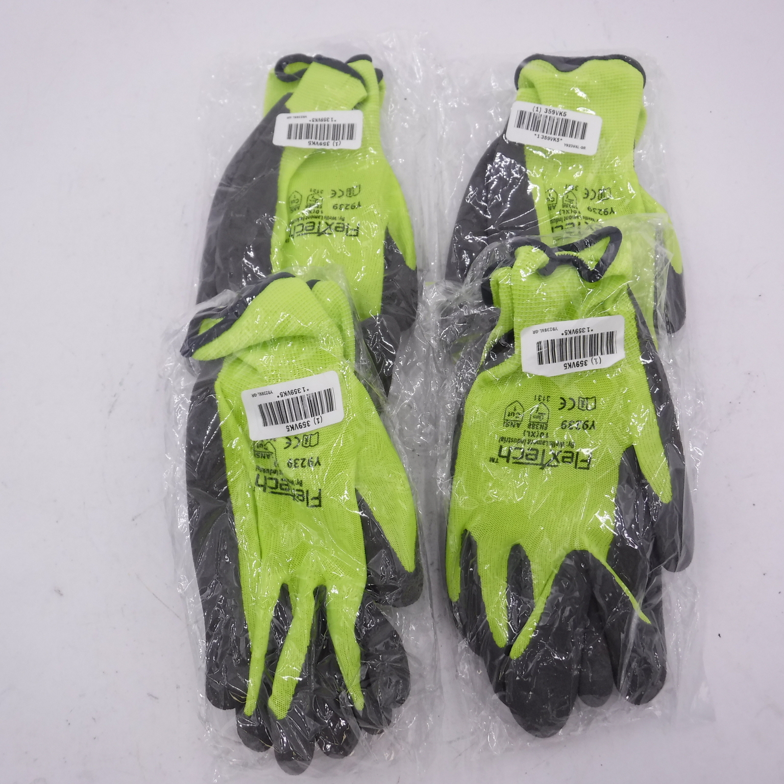 4 Pairs Wells Lamont FlexTech Hi-Vis Synthetic Shell w/Latex Palm Size 10(xl)