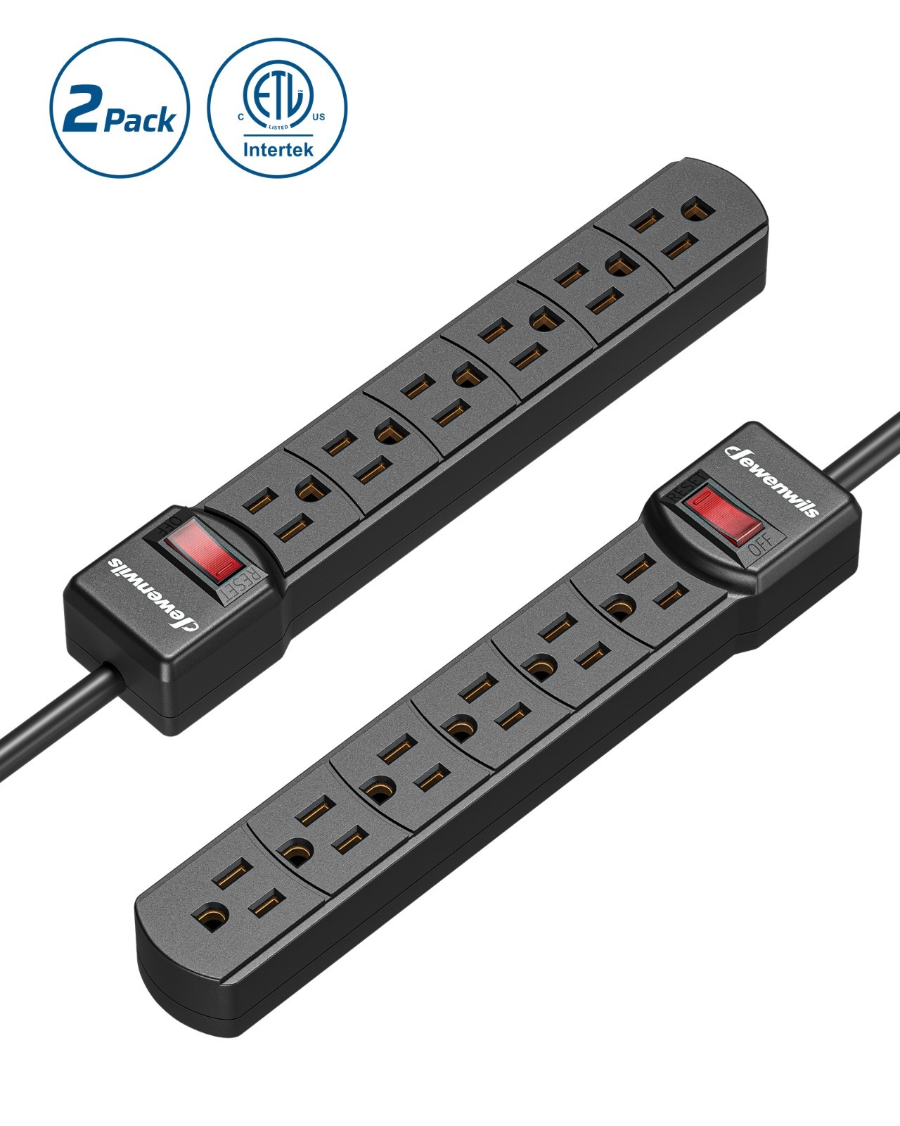 2-Pack 6-Outlets Power Strips, Surge Protector Power Strip, 2.7Ft Indoor