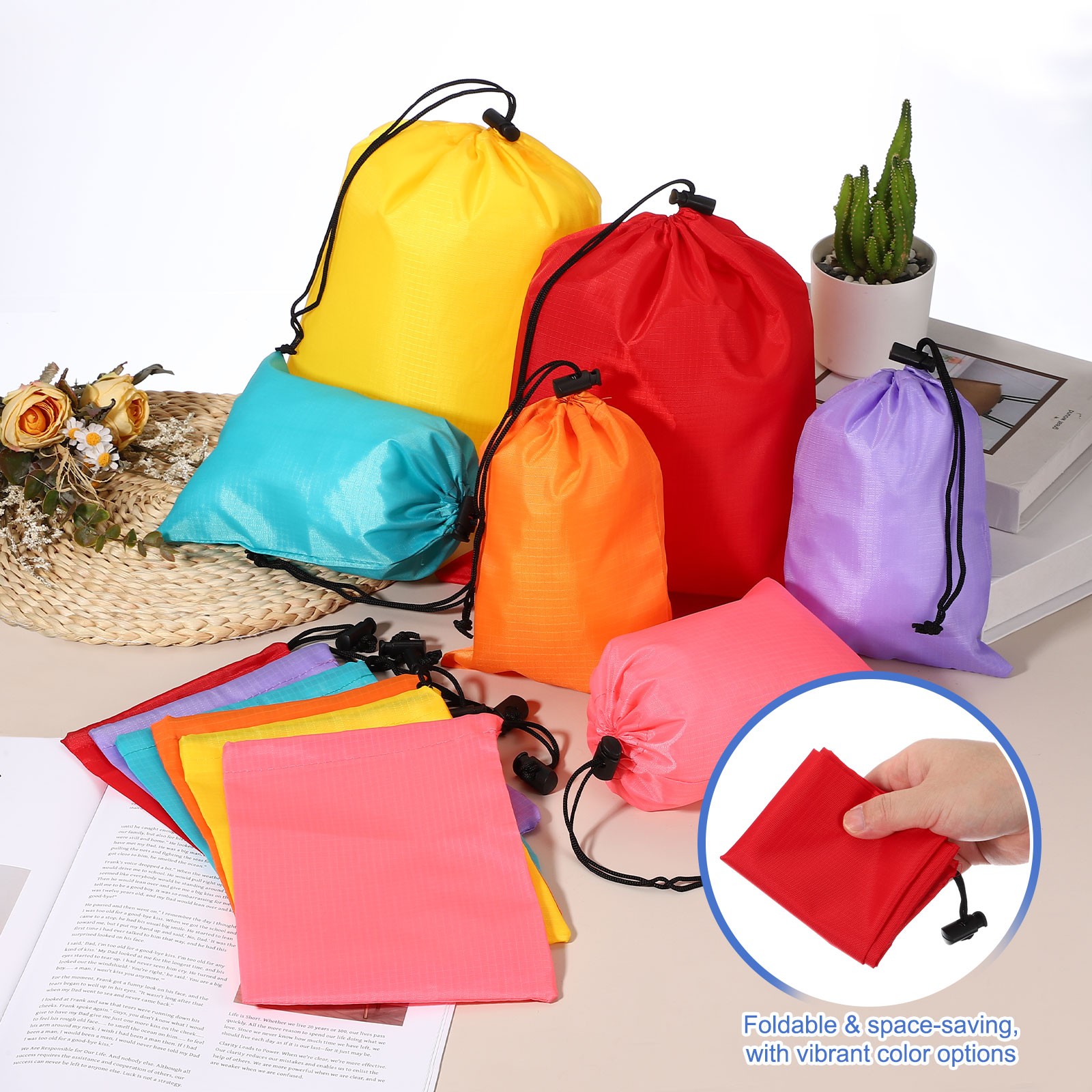 3 Pack Drawstring Bag with Toggle Stuff Sack Cinch Bag 3 Size Sky Blue/Red/Black