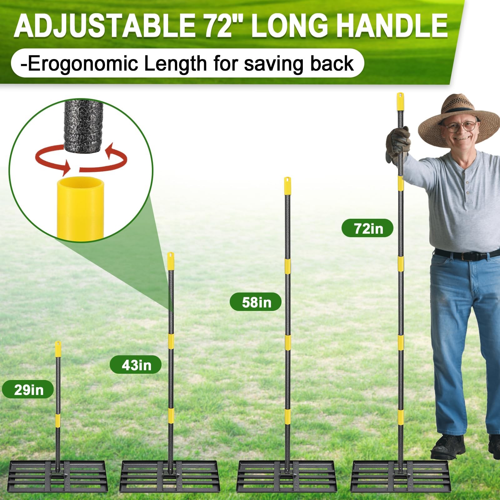 Lawn Leveling Rake, 30"x10" Levelawn Tool, 6FT Adjustable Handle Leveling Too...