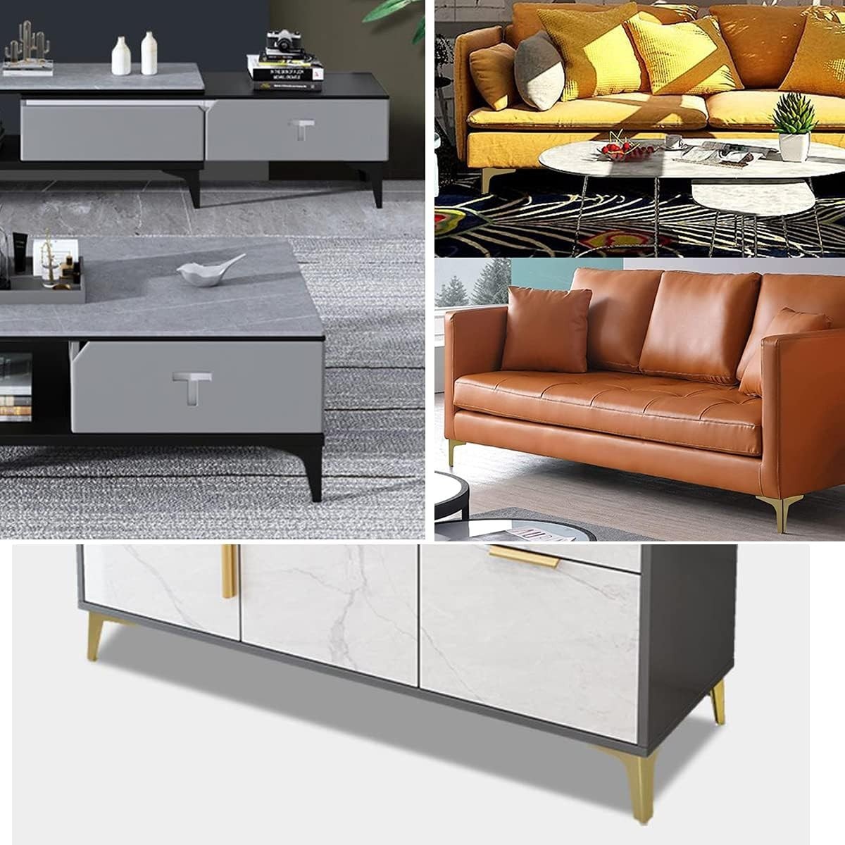 Set of 4 Gold Metal Sofa Legs - Heavy Duty Triangle Furniture Feet 4 Inch