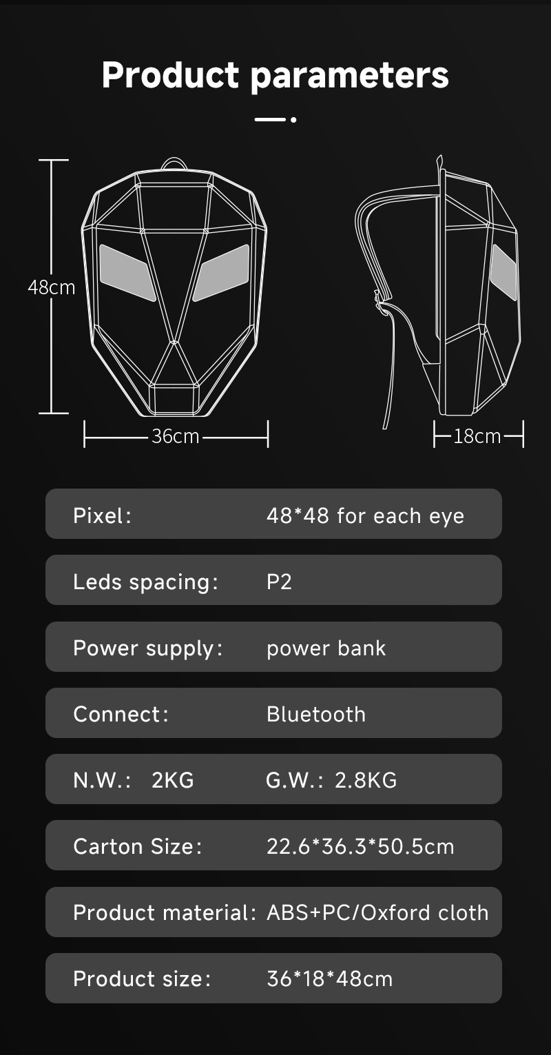 LED Motorcycle Riding Backpack Featuring Illuminated Eye Design, Large Capacity