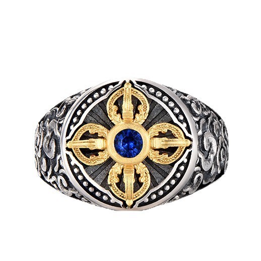 Mens Silver Plated Vajra Wealth Open Ring Fashion Adjustable Ring Jewelry Gift