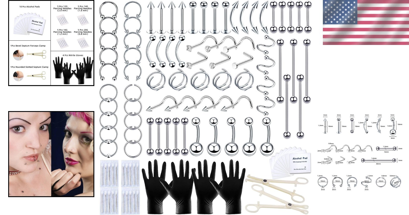 High-Quality Stainless Steel Piercing Kit - 131 Pcs