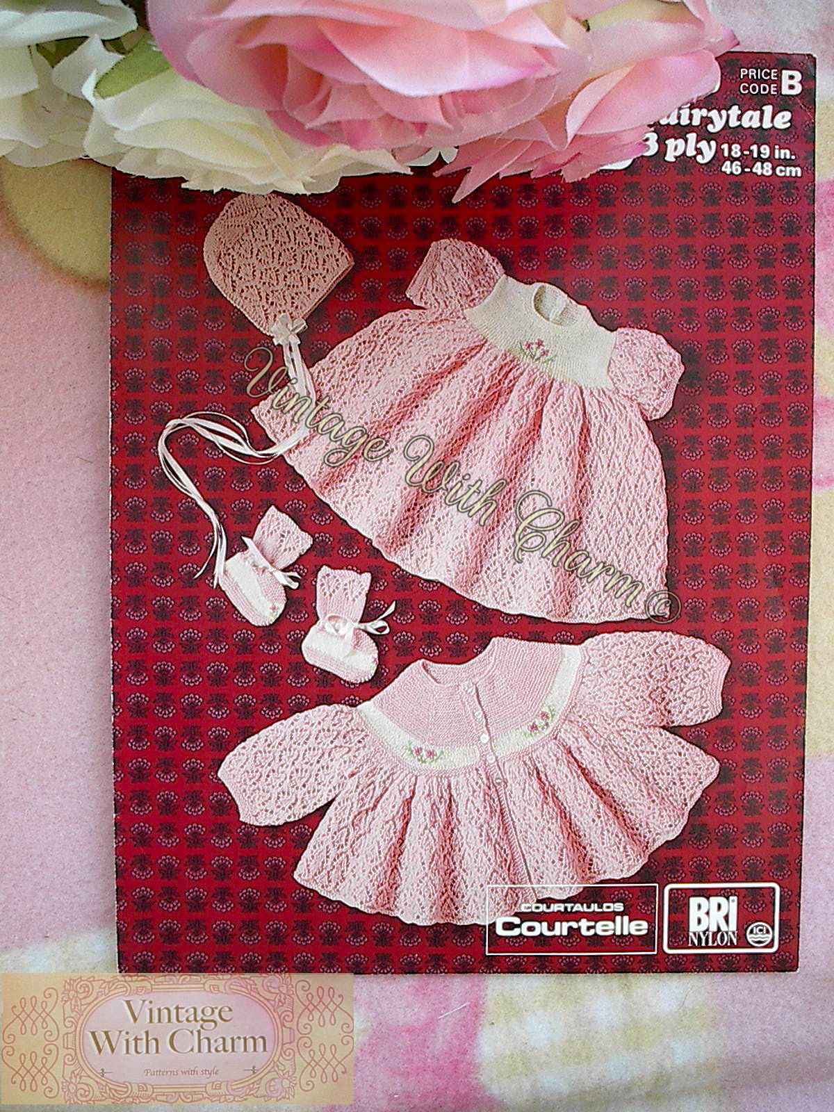 Vintage Knitting Pattern Baby's Matinee Coat, Dress, Bonnet & Bootees