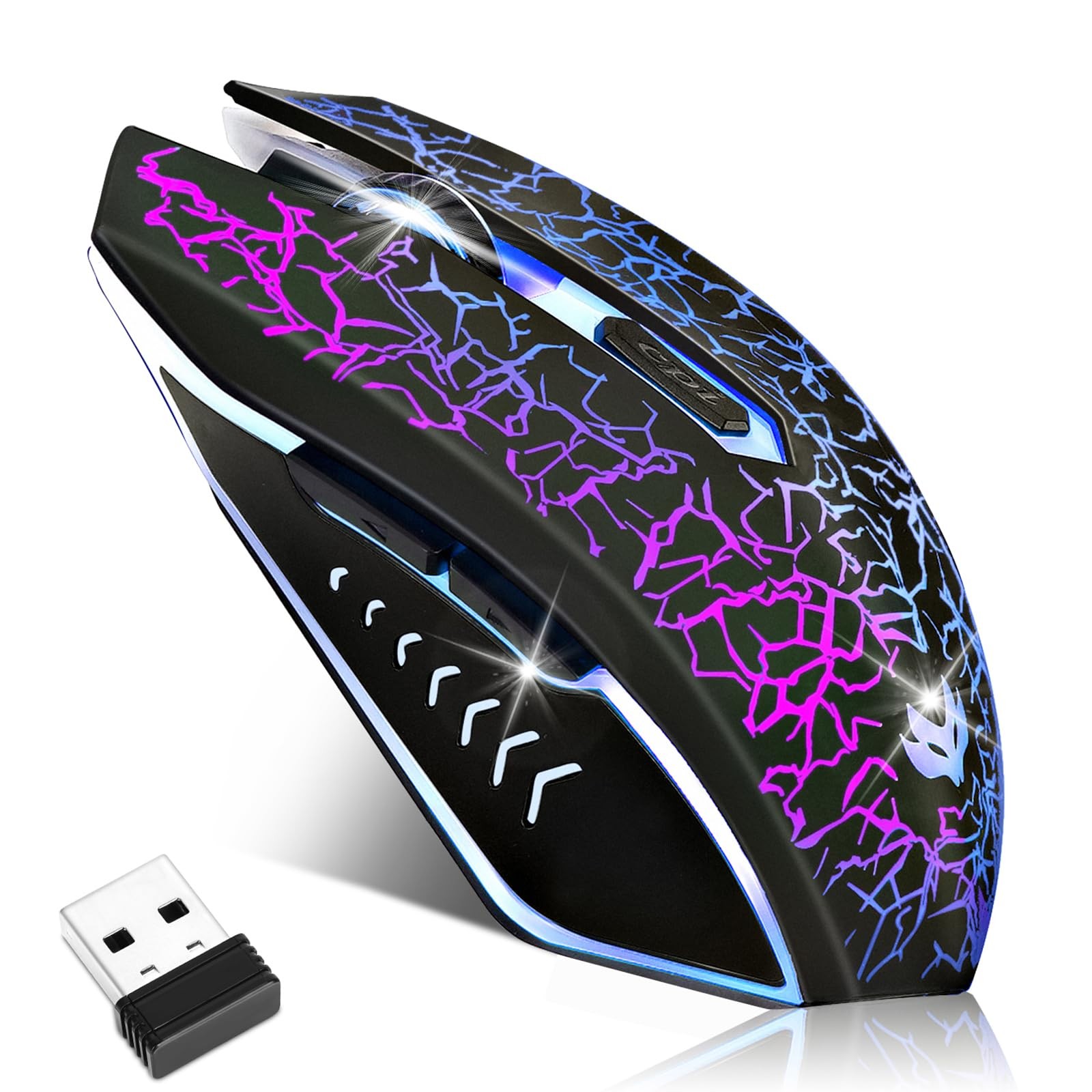 Wireless Gaming Mouse, Rechargeable Wireless Computer Mouse, 7-Color LED Ligh...