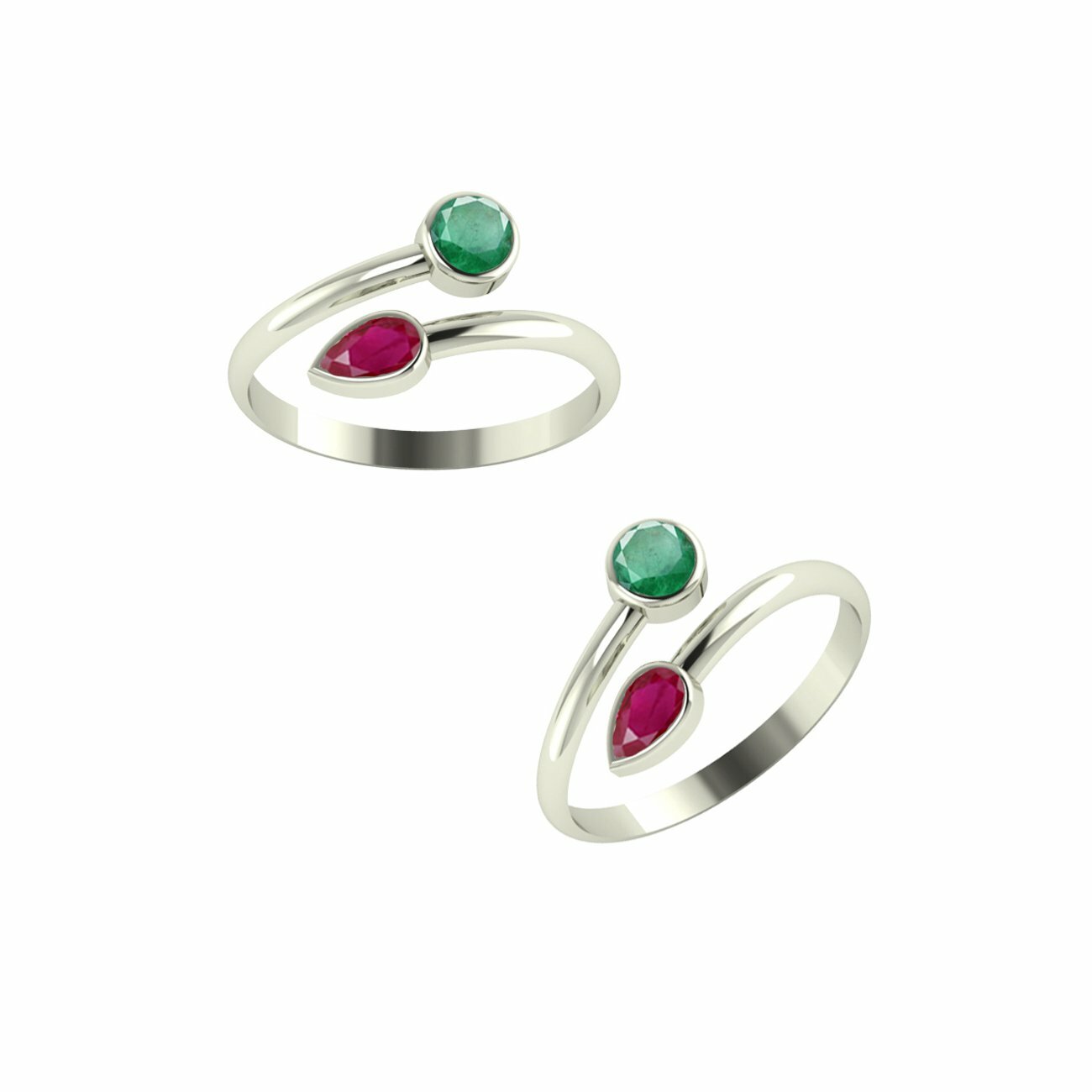 Emerald Ruby Toe Ring Leg Finger Rings 92.5-925 Sterling Silver Gemstone Ring