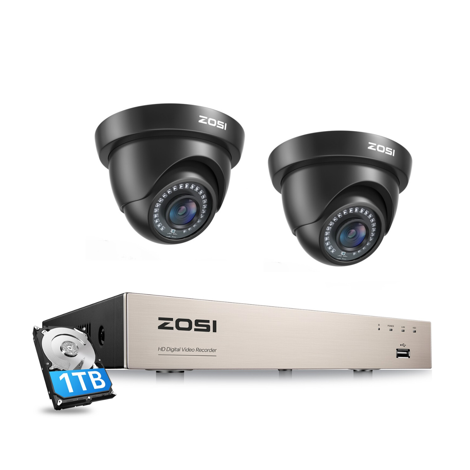 ZOSI H.265+ 8CH DVR Outdoor Security Camera System 1TB 1080P for Home Business