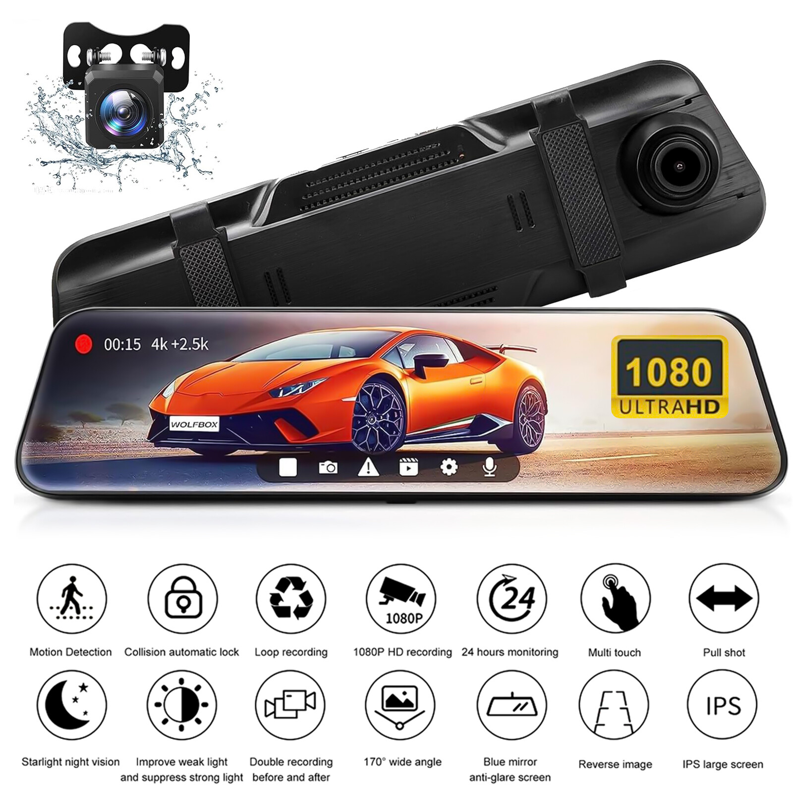 10" HD 1080P Dual Lens Car DVR Dash Cam Video Camera Recorder Rearview Mirror US