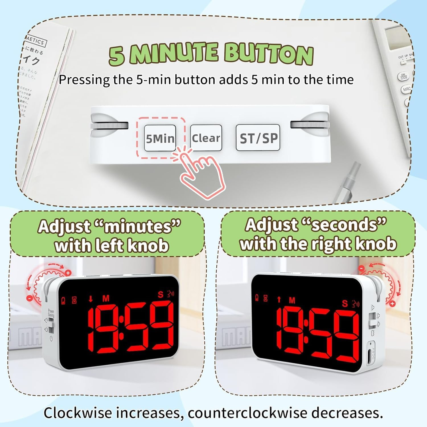 Kitchen Digital Timer, Count down Up, Rechargeable, Vibration Mode Adjustable Vo