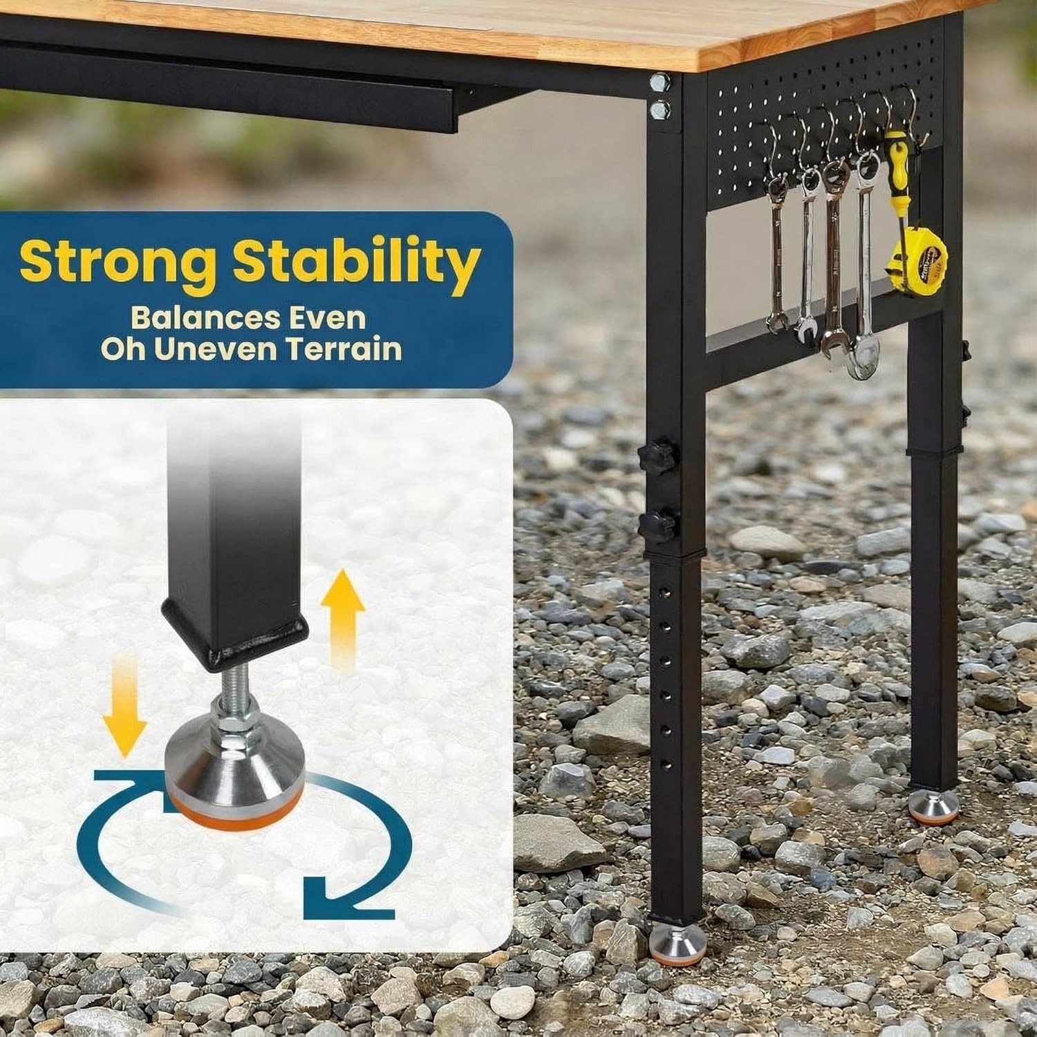 60" Adjustable Work Bench, Workbench Heavy-Duty Work Table for Garage, Workshop