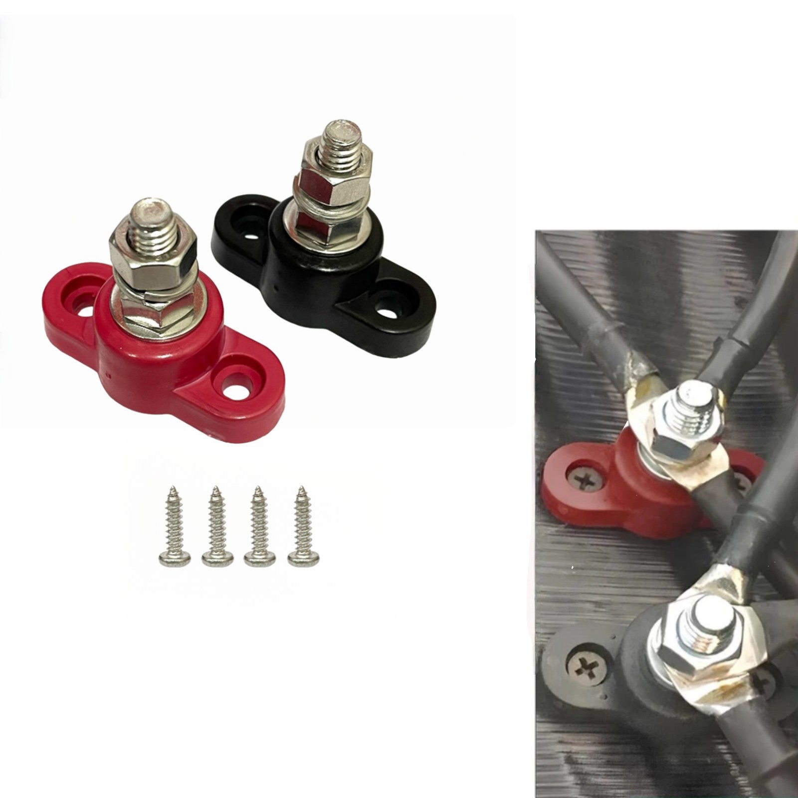 2PCS Heavy Duty Battery Junction Posts, 12V-48V Single Stud for Auto Marine